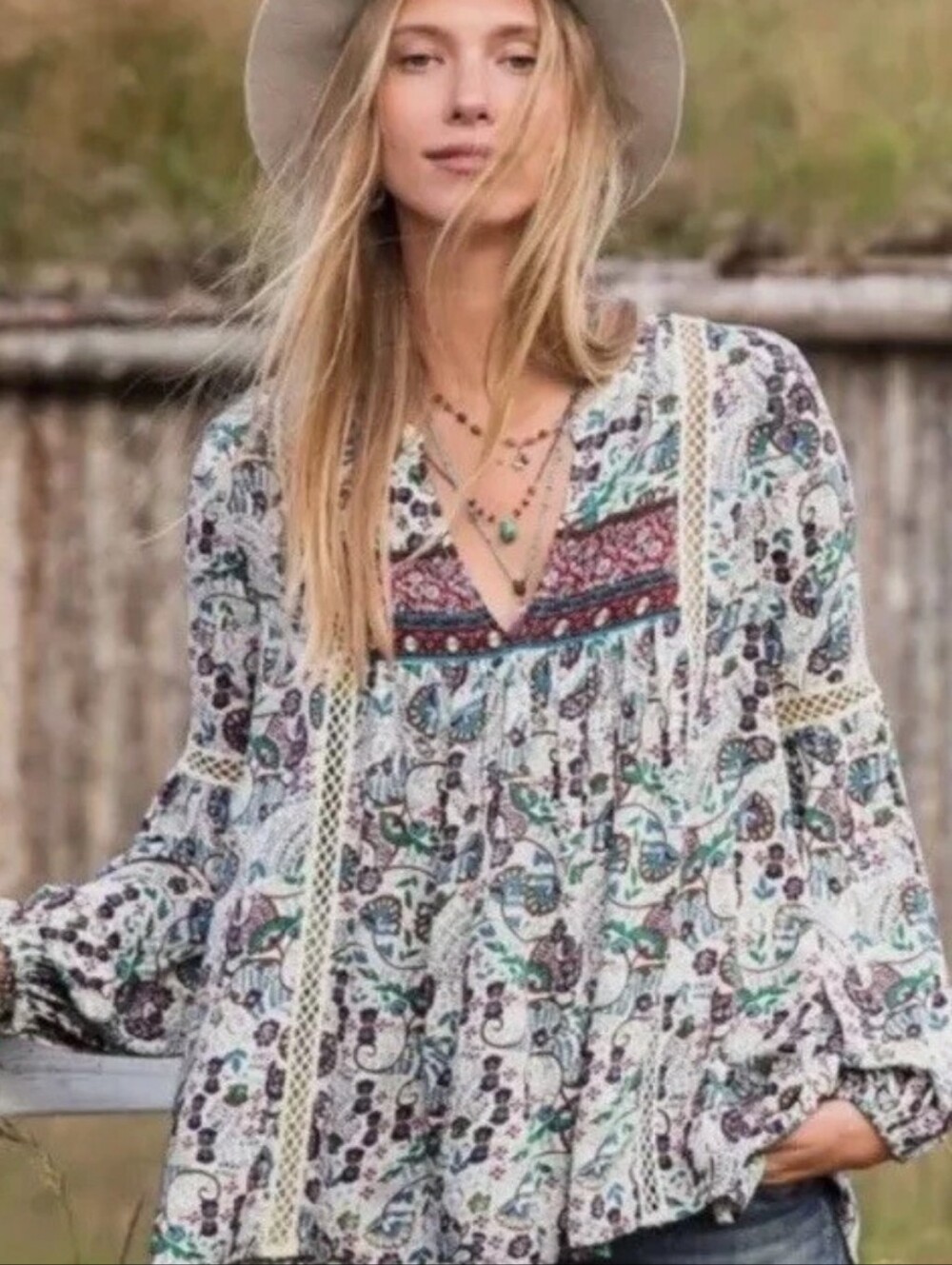 Sundance Jessamyn Lave Longsleeve Boho Blouse Multicolor